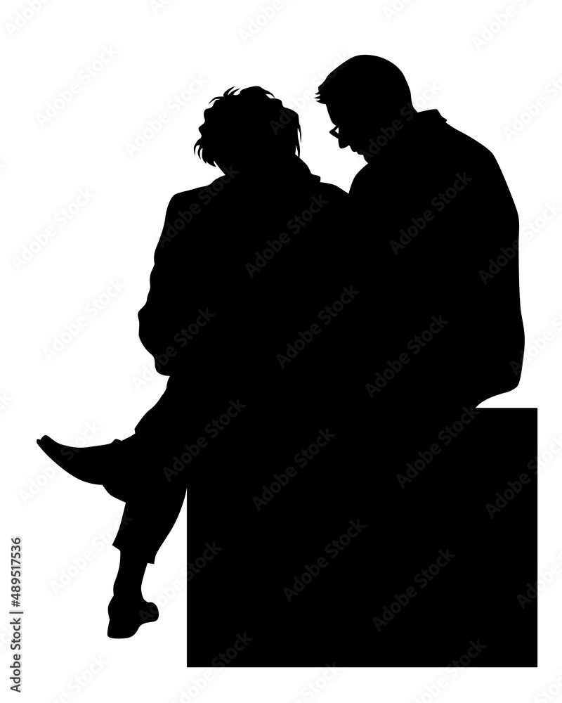 Sticker Young man and woman are standing next to each other. Isolated silhouette on a white background