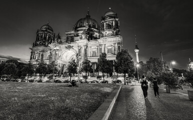 Berlin Cathedral and Lustgarten Park at night Berlin - Germany. Berliner Dom. © jovannig