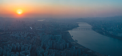 Sunset and the Han river in Seoul, South Korea