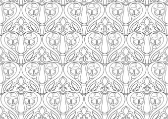 Interlacing abstract ornament in the medieval, romanesque style. Seamless pattern, background. Outline vector illustration.