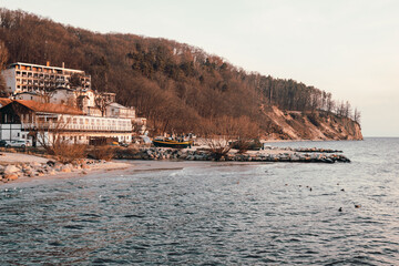 Fishing harbor on the beach in Gdynia Orlowo. Baltic Sea, Poland