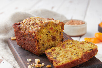 Green buckwheat bread with fruits, gluten free, vegan food