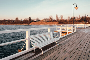 Gdynia Orlowo pier in the morning. Baltic Sea, Poland