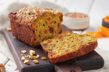 Green buckwheat bread with fruits, gluten free, vegan food