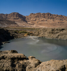 A Stream Spilling into a Sinkhole near the Dead Sea, Israel