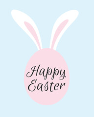 Easter card with the inscription "Happy Easter", Easter egg with rabbit ears, congratulations for the Easter holiday. Pink