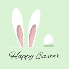 Easter card with the inscription "Happy Easter". Bunny ears and Easter egg. Sweet congratulations