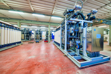 Water purification filter equipment in plant workshop. Industrial concept.