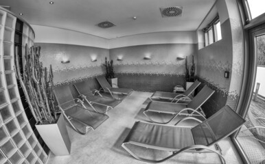 Fototapeta premium Deckchairs in a spa relax interior area.