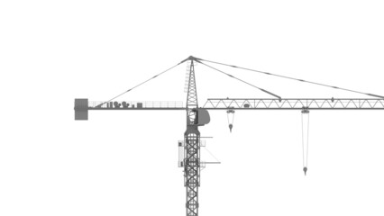 3D rendering of a tower crane construction engineering building lifting machinery isolated on white background.
