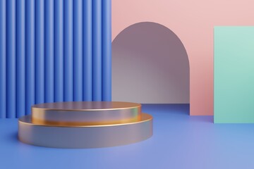 3d rendering illustration of background abstract pedestal board, art display mockup product decoration stand wallpaper
