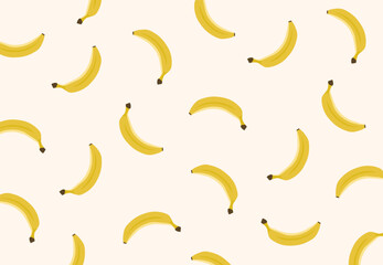 Fototapeta na wymiar Banana exotic yellow fruit seamless pattern. Vector illustration of tropical food endless texture. Soft brown Background with ripe bananas in flat style, whole bananas doodles