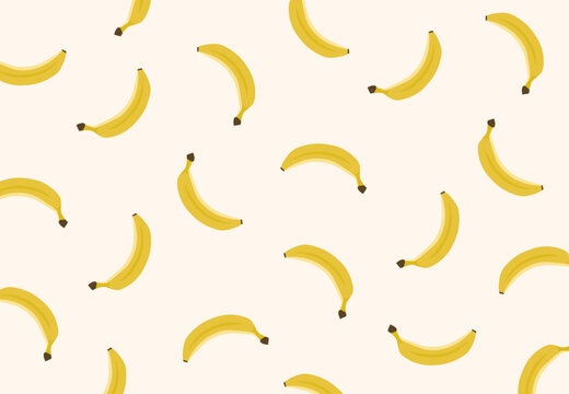 Banana exotic yellow fruit seamless pattern. Vector illustration of tropical food endless texture. Soft brown Background with ripe bananas in flat style, whole bananas doodles