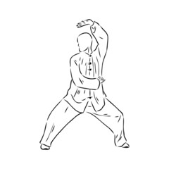 Vector illustration of a guy performing tai chi and qigong exercises