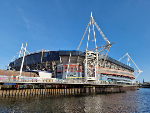 Cardiff, Wales, UK, February 25, 2022 :  Principality Stadium (Millennium Stadium) the landmark home of the Welsh National Rugby Union and other sports events such as football stock photo image