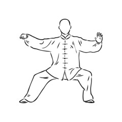 Vector illustration of a guy performing tai chi and qigong exercises