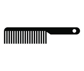 Comb icon. Black flat hair comb isolated on white background. Hairdressing equipment simple vector icon.