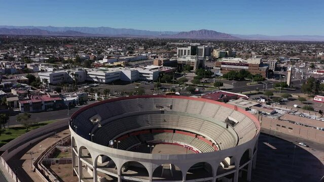 Mexicali, Baja California, Mexico - January 2, 2021: View of the downtown skyline in the urban core of Mexicali, Baja California, USA.