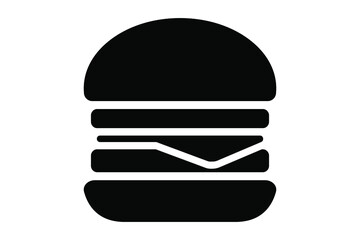 Hamburger icon. Fast food illustration with flat shapes. Flat black and white vector burger icon.