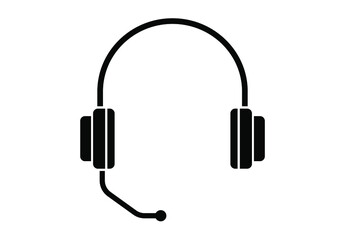 Headphone icon illustration. Black and white wireless gaming headphone with microphone, flat vector design element. 