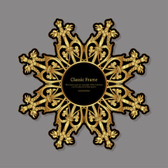 Fototapeta premium Baroque frame decor. Detailed rich ornament graphic line art. Vector illustration in gold and black