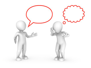 3d talking people with speech bubble and tinnk cloud above.