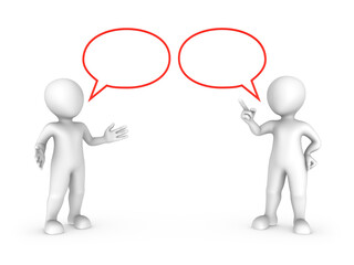 3d talking people with speech bubble above.