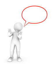 3d talking man with speech bubble refuses something. He says no.