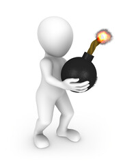 3d white man with bomb in hands