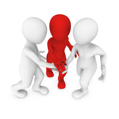 Red leader with his team. Teamwork concept.