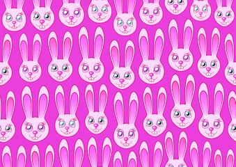 Pink seamless bunny pattern. Repeating pattern with pink cute rabbits. Convenient to use in wrapping papers, textile, card and background designs and other projects.