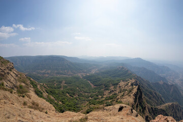 The view from Elphinstone point  at Konkan region mountains. Mahabaleshwar, Maharashtra, India
