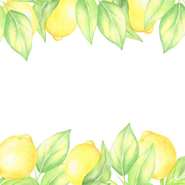 Hand painted watercolor frame with lemons.For card design and more.