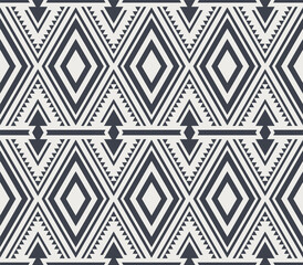 Tribal Seamless Pattern. Monochrome Ethnic Geometric Vector Background. Aztec or Inca Style