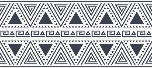 Tribal Seamless Pattern. Monochrome Ethnic Geometric Vector Background. Aztec or Inca Style