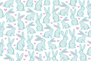 Obraz na płótnie Canvas Beautiful bunny pattern, great design for any purposes. fabric seamless pattern. graphic illustration. Holiday background design. Funny vector illustration. Textile, wrapping paper print