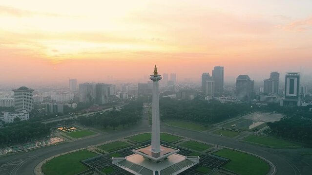 AERIAL MONAS IN SUNRISE INDONESIA ICON