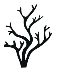 Black silhouette of algae with crooked branches