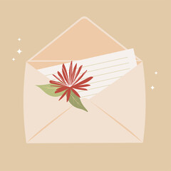 An envelope with a letter inside and flowers.