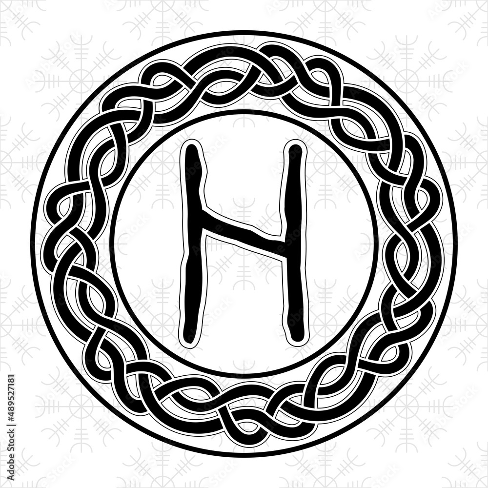 Wall mural rune hagalaz in a circle - an ancient scandinavian symbol or sign, amulet. viking writing. hand draw