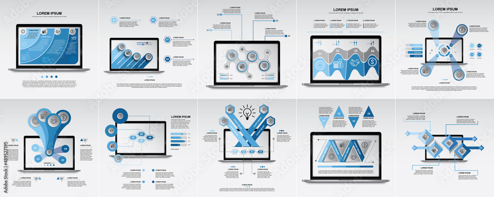 Wall mural set of infographic elements data visualization vector design template on laptop