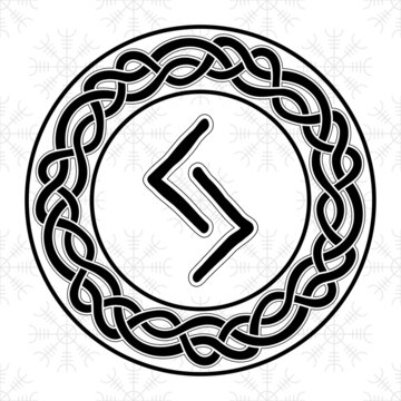 Rune Jera in a circle - an ancient Scandinavian symbol or sign, amulet. Viking writing. Hand drawn outline vector illustration for websites, games, engraving and print.