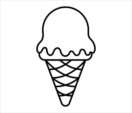 recommend clip art: Ice cream icon. Simple ice cream illustration with black thin line. Cone dessert with melting ball toping.