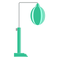 Floor lamp for home, office. Curved stand, green oval lampshade. Lampshade design for floor lamp, fashionable interior. Vector icon, multicolored, cartoon, complex flat, isolated