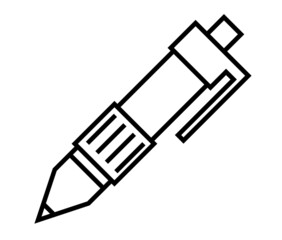 Writing education concept. Pen icon in black and white colors. Mechanical pen with thin black line, outline illustration. Ball pen icon.