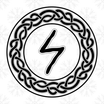 Rune Sowilo Sowulo in a circle - an ancient Scandinavian symbol or sign, amulet. Viking writing. Hand drawn outline vector illustration for websites, games, engraving and print.