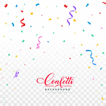 Realistic multicolored confetti vector for the festival. Simple confetti falling background. Colorful confetti isolated on transparent background. Carnival elements. Birthday party celebration.