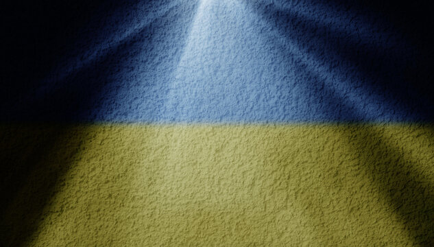 spot light with ukrainian flag on a wall