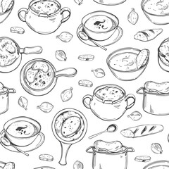 French onion soup set. Vector  pattern.