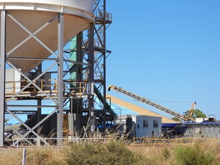 Fototapeta na wymiar Wheat silos and grain storage bins in the wheat belt of Western Australia.